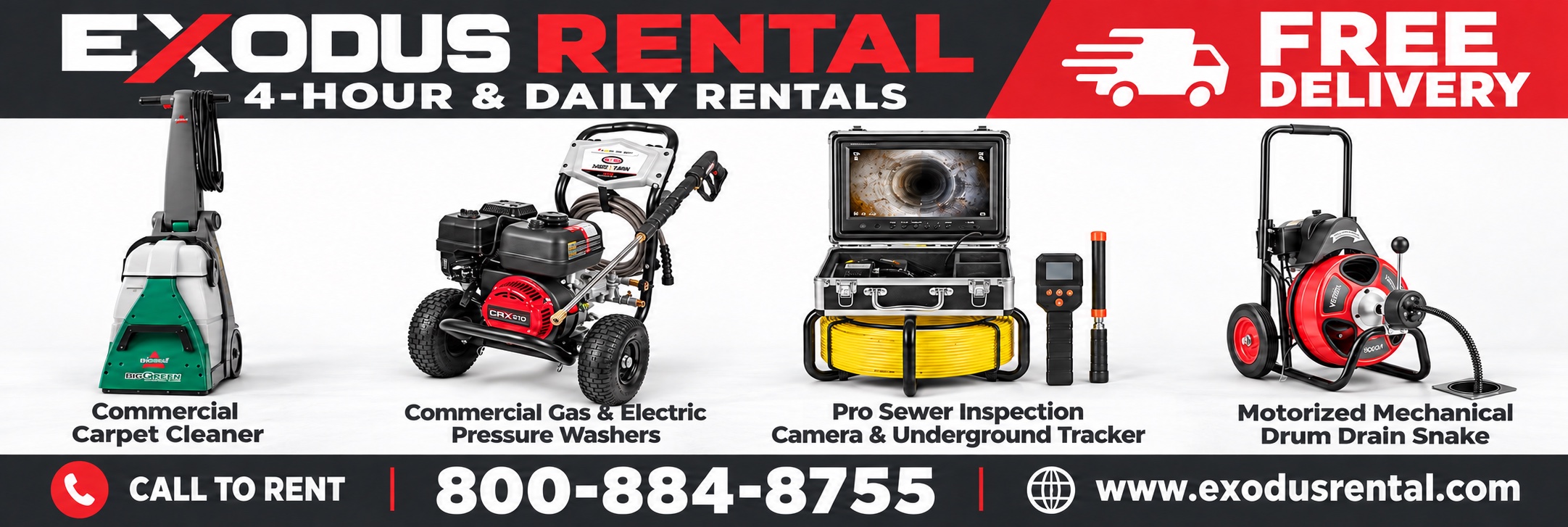 Exodus Rental equipment fleet with free delivery